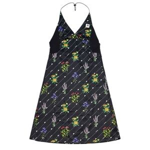 Kappa Kontroll Black Pixelated Floral Stretch Jersey Silky Halter Midi Dress